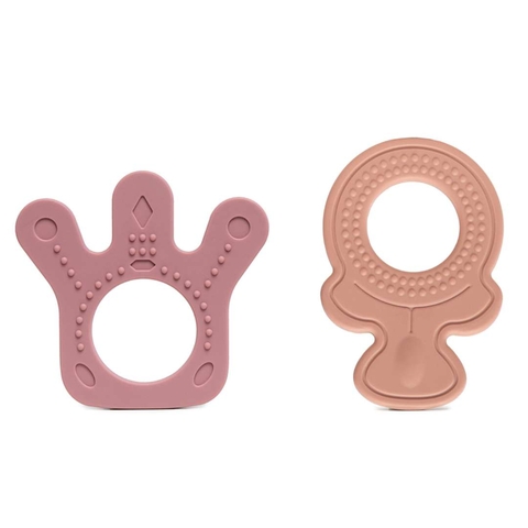 Kit 2 Mordedores de Silicone Texturizado Rosa e Terracota Infanti