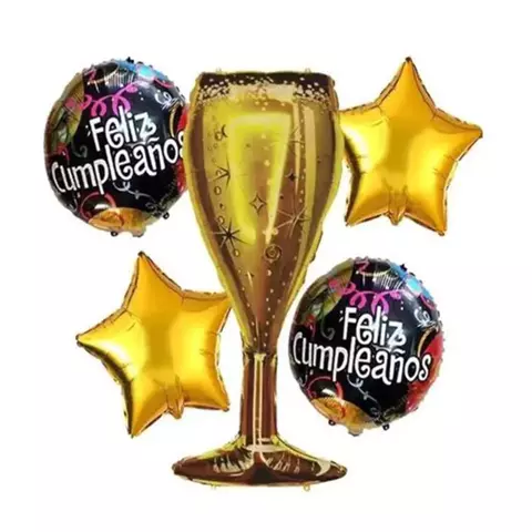 Kit de 5 Globos Metalicos Dorados Copa - comprar en línea