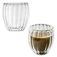 KIT COPO VIDRO DUPLO CAFE CANELADO