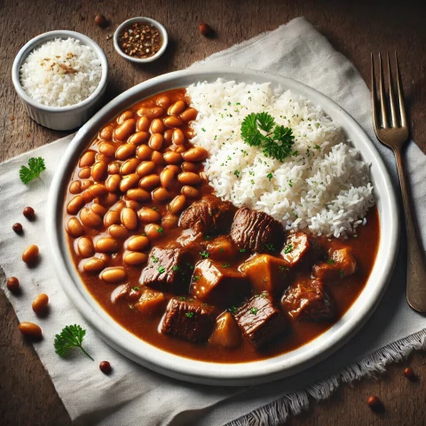 CARNE A PRIMAVERA,FEIJÃO CARIOCA E ARROZ