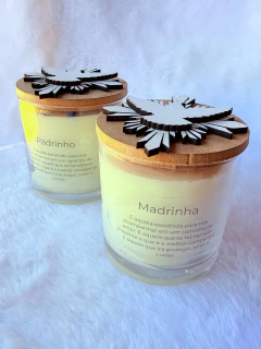 Vela Aromática 200 gramas com tampa em MDF - Padrinhos - comprar online