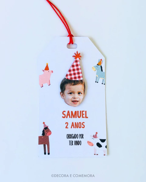 Tag Lembrancinha com rostinho no Tema Fazendinha - 10 Unidades