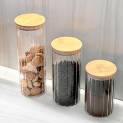 Porta Condimentos Hermético Redondo | Bambu + Vidro Canelado - comprar online