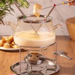 Conjunto Fondue Vidro e Inox