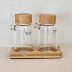 Conjunto Galheteiros Vidro e Bambu