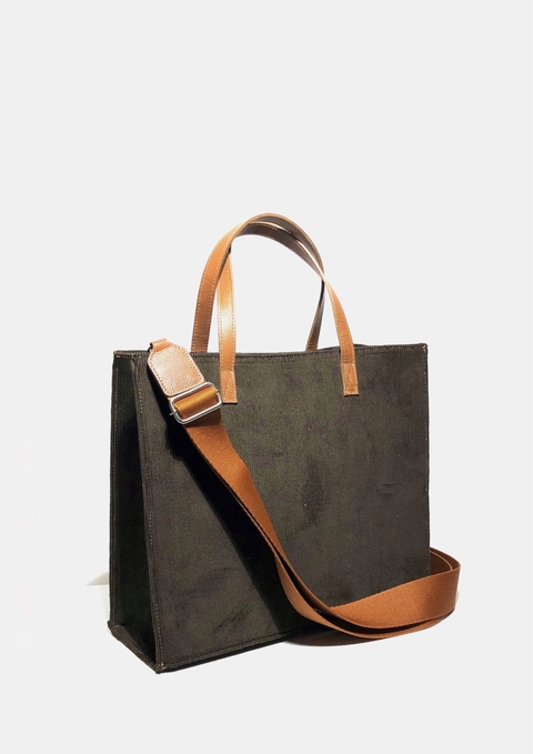 Bolsa Tote de Veludo Cotelê Verde