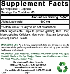 Acido Alpha Lipoico 600 Mg X 60 Cápsulas - Best Naturals USA - comprar online