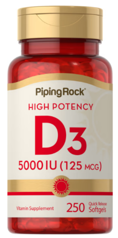 Vitamin D3 125 Mcg (5000 Iu) X 250 Softgels - Piping Rock