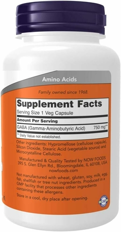 Gaba (gamma-amino-butírico) 750mg X 100Caps - NOW - comprar online