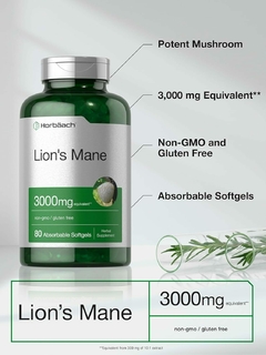 Lions Mane Mushroom 3000 Mg X 80 Capsulas - Horbaach - Melena de Leon - HealthCabin Suplementos Argentina
