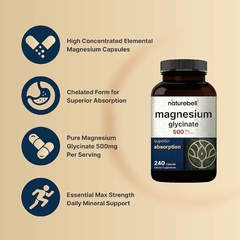 Glicinato De Magnesio | 500mg X 240 Capsulas | Naturebell en internet