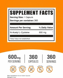 NAC 600mg - N-acetil-cisteína 360 Capsulas - BulkSupplements - comprar online