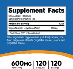 NAC 600mg - N-acetil-cisteína 120 Capsulas - NutriCost - comprar online