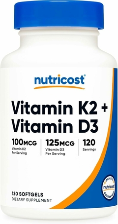 Vitamina K2 100 Mcg Mk-7 + D3 125mcg (5000iu) X 120 Caps - Nutricost