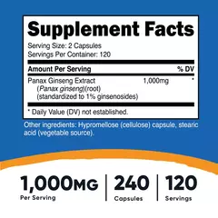 Panax Ginseng 1000mg X 240 Capsulas - Nutricost Usa - comprar online