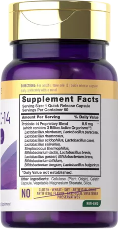 Probiotico Acidophilus 14 Strains / 8,5mg 3 Billon X 60 Caps | Carlyle - comprar online