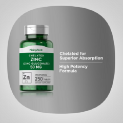 Chelated Zinc (Zinc Gluconate) 50mg x 250 Tabletas - Piping Rock en internet