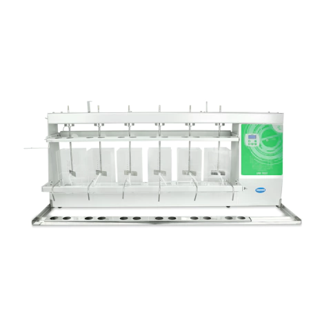 Agitador Jar Test para 3 provas com estrutura branca e painel digital verde, usado em testes laboratoriais de mistura e sedimentação