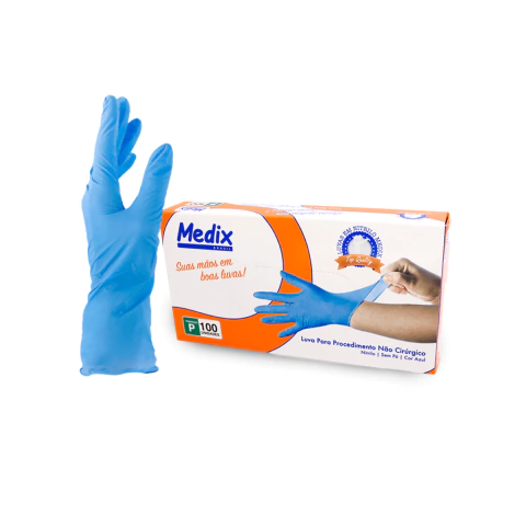 Luva Nitrílica Sem Pó Cor Azul (100 Unidades)