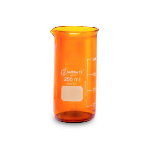 Becker de Vidro Âmbar Graduado Forma Alta (Berzelius) 250mL