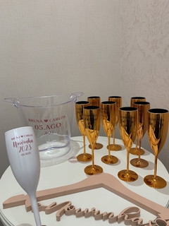 Kit Taças Champagne Metalizadas + Balde de Gelo - e-Noivinhas