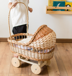 Cochecito de mimbre y madera - comprar online