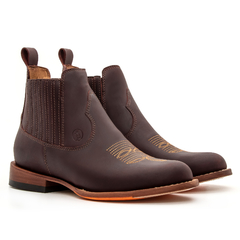Botina Bico Redondo - Crazy Horse Café / Detalhes Laranja - comprar online