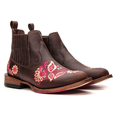 Botina Feminina - Crazy Horse Café / Floral Rosa - comprar online