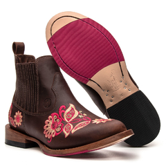 Botina Feminina - Crazy Horse Café / Floral Rosa
