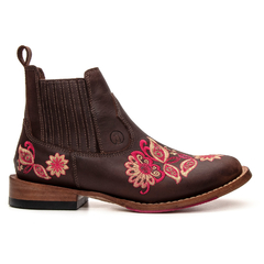 Botina Feminina - Crazy Horse Café / Floral Rosa - loja online
