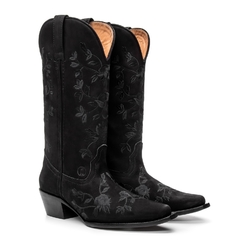 Western Feminina - Nobuck Preto Florido - comprar online