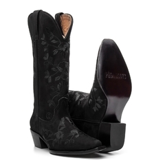 Western Feminina - Nobuck Preto Florido