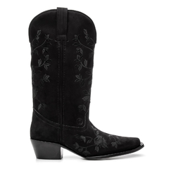 Western Feminina - Nobuck Preto Florido - Bonazus | Country All Time