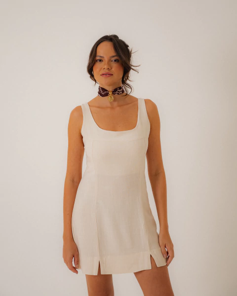 Vestido Curto Linho Off Borogodó - comprar online