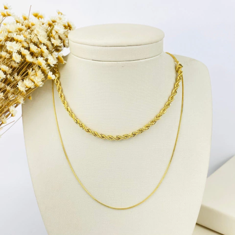 Colar Duplo Cordão Baiano Folheado - comprar online