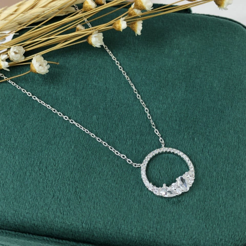 Colar Circulo de Cristal Prata 925