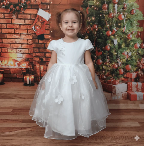 Vestido de festa organza Branco Borboletas - comprar online