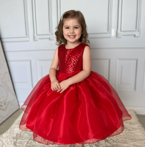 Vestido de festa vermelho glitter no busto - comprar online
