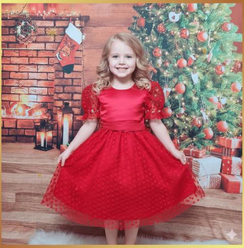 Vestido de festa vermelho bolas