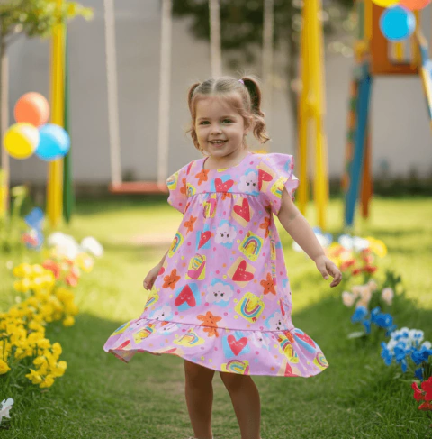 Vestido Trapézio rosa coração