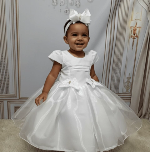 Vestido de festa organza dois laços branco - comprar online