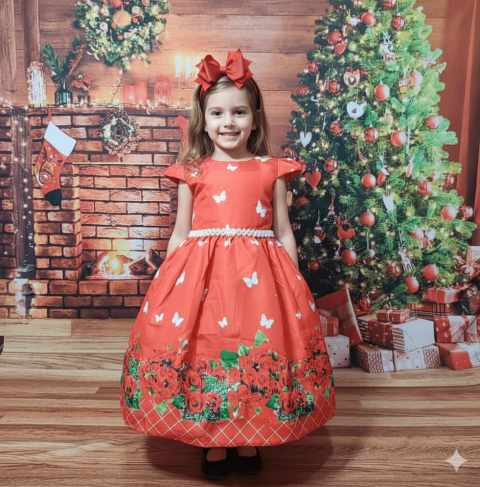 Vestido de festa laranja perolas brancas - comprar online