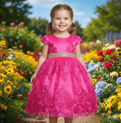 Vestido de festa renda luxo pink - comprar online