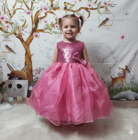 Vestido de festa organza busto paete rosa - comprar online