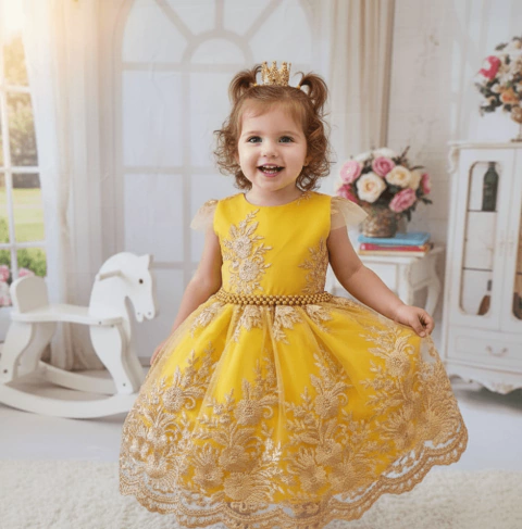 Vestido de festa luxo renda amarelo - comprar online