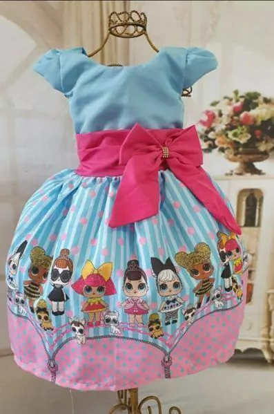Vestido Lol azul laço rosa