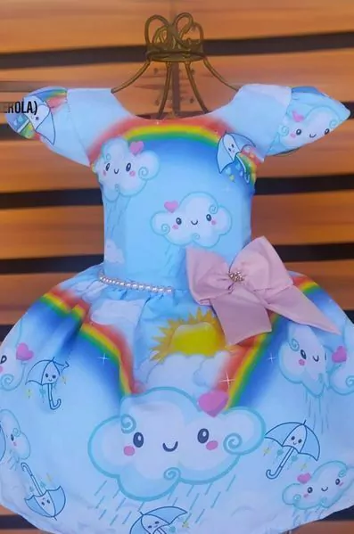 Vestido Chuva de benção azul perola