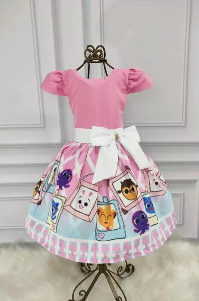 Vestido Bolofofos rosa laço branco