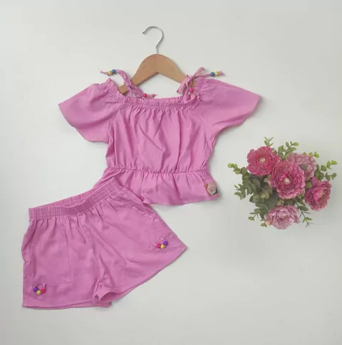 Conjunto Rosa viscose linho