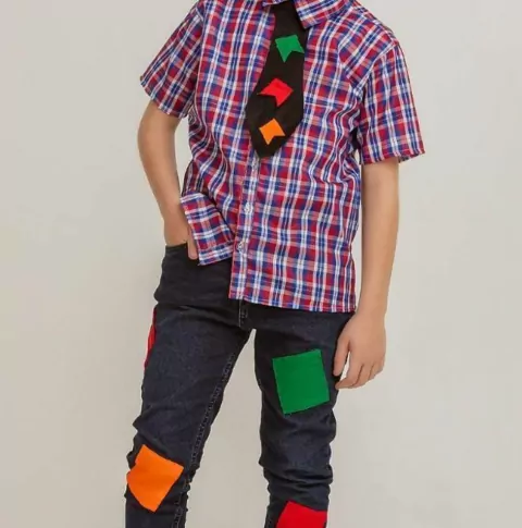 Camisa manga curta Xadrez com gravata